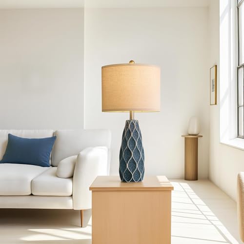 Ceramic Table Lamps Set of 2, 27.5" Blue Lamps for Bedroom Living Room - color: Blue, size: Large - 27.5’‘