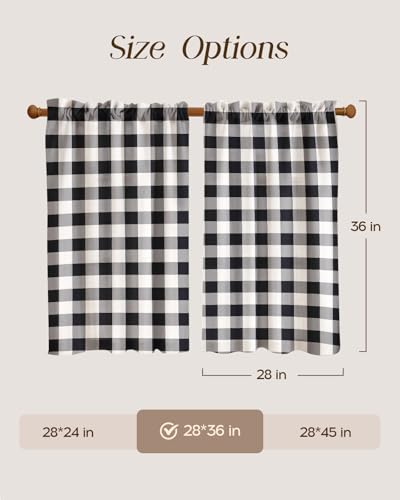 Miss Adola 36 Inch Length Kitchen Tier Curtains, Black Plaid - color: Black Plaid, size: 28"W x 36"L (Pack of 2)
