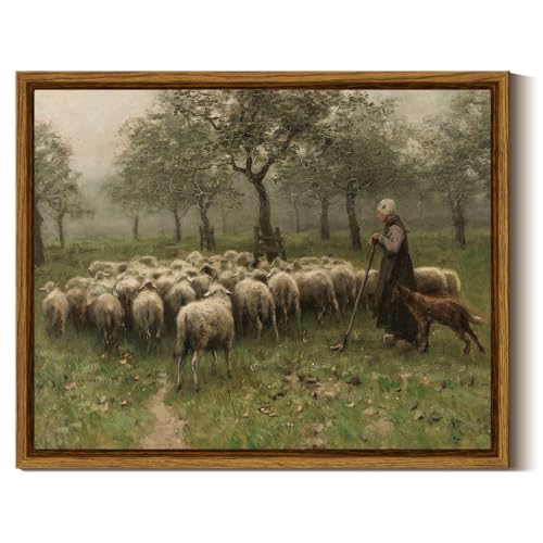 InSimSea Framed Canvas Wall Art, Sheep on the Meadow Oil Painting Prints, Aesthetic Room Decor, Farmhouse & Christian Wall Art, 8x10in - color: Shepherd, size: 10"L x 8"W