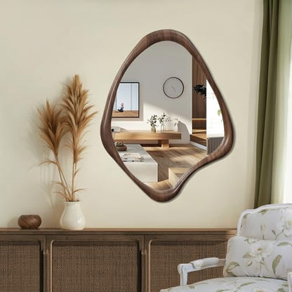 LuxenHome Asymmetrical Wall Mirror, 23"x 29" Classic Brown Irregular Mirror - color: Brown