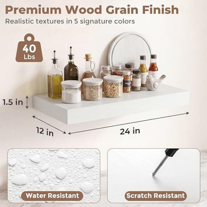 Venusmiles 12 inch Deep Floating Shelves for Wall, 24" Wide, White, 2-Pack - color: White Finish, size: 24"w x 12"d, 2p