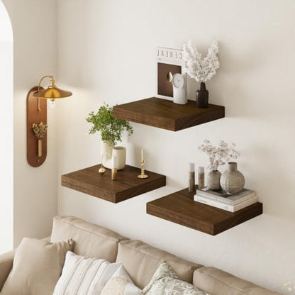 16" Wall Floating Shelves, Set of 3, Walnut Finish - color: Walnut, size: 3T16IN