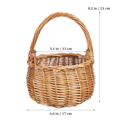 MAGICLULU Wicker Flower Basket with Handle Small Willow Woven Wedding Girl Basket for Candy Picnic Petals Rattan Storage Bin for Home Garden Decor, 8.66 x 6.10In, Light Brown