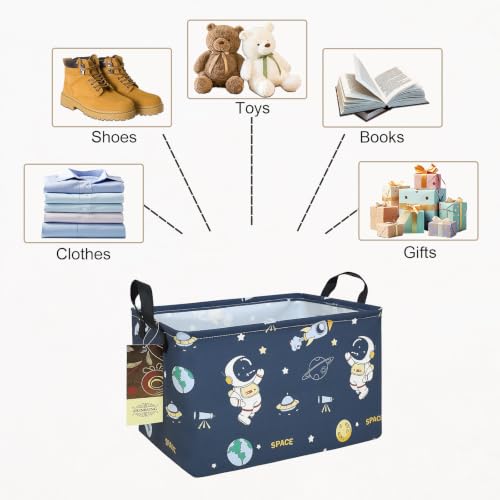 Rectangle Foldable Storage Basket Handles For Home, Space Astronaut - color: Rec-Blue Space Astronaut