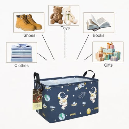 Rectangle Foldable Storage Basket Handles For Home, Space Astronaut - color: Rec-Blue Space Astronaut
