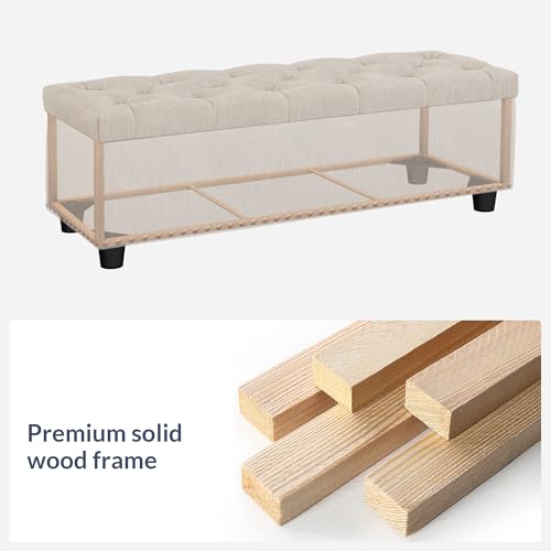 BELLEZE Storage Ottoman, Tufted Ottoman with Close Hinge, Foot Rest for Living Room (Beige, 47 inch) - color: Beige a