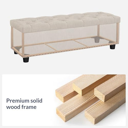 BELLEZE Storage Ottoman, Tufted Ottoman with Close Hinge, Foot Rest for Living Room (Beige, 47 inch) - color: Beige a