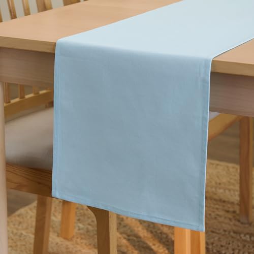 Encasa XO Table Runner, Cotton Canvas Dining Runner 13"x72" - color: Ice Blue, size: 13x72 in