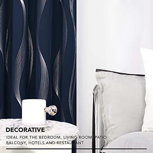 Deconovo Curtains for Living Room, Pattern Blackout Curtains 84 Inches Long - color: Silver Wave-navy Blue, size: 52"W x 84"L (Pack of 2)