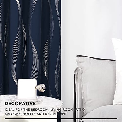 Deconovo Curtains for Living Room, Pattern Blackout Curtains 84 Inches Long - color: Silver Wave-navy Blue, size: 66"W x 84"L (Pack of 2)