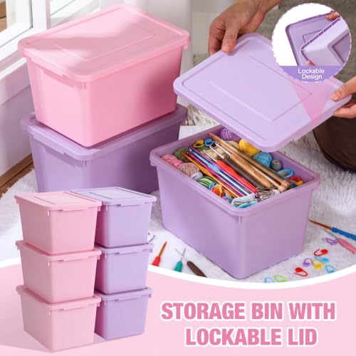 Potchen 6 Pack Small Stackable Storage Bins with Lids, Pink, Purple - color: Pink, Purple
