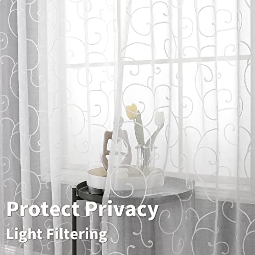 BGment White Sheer Curtains 84 Inches Long Living Room 2 Panels - color: White-cirrus, size: 52"W x 84"L (Pack of 2)