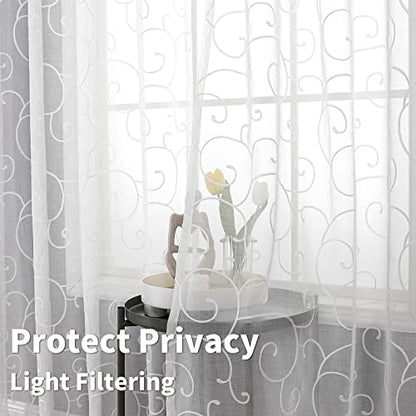 BGment White Sheer Curtains 84 Inches Long Living Room 2 Panels - color: White-cirrus, size: 52"W x 84"L (Pack of 2)