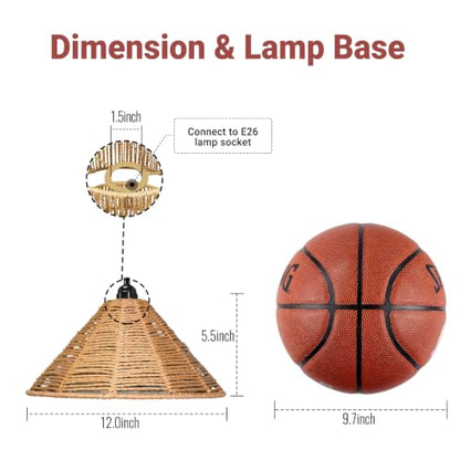 Maliralt Hanging Lamps Rattan Pendant Light - 16.4ft Plug in Cord Hanging Light Fixture Plug Into Wall Outlet Pendant Lighting with On Off Switch for Bedroom Living (Industrial Shade) - size: 7.88 Inch - Industrial Shade