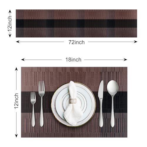 Aofmee Table Runner and Placemats Set of 6 Washable, Heat Resistant Place Mats with Table Runner, Woven Vinyl Table Placemats for Dining Table, Stain Resistant Kitchen Table Mats Sets, Easy to Clean - color: Brown, size: Set of 7