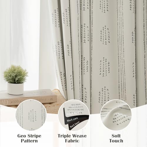 100% Blackout Grey Boho Curtains, 63 Inches, 2 Panels for Bedroom - color: Grey, size: 52"W x 63"L (Pack of 2)