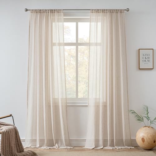 FMFUNCTEX Taupe Linen Sheer Curtains, 63 Inches, 2 Panels for Bedroom - color: Rod Pocket| Taupe, size: 52"W x 63"L (Pack of 2)