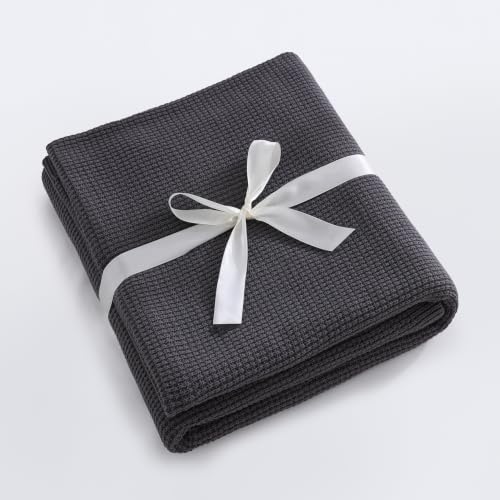 100% Cotton Knit Throw Blanket - Charcoal Waffle Lightweight Cotton Blanket, Soft Breathable Decorative Blanket for Couch Sofa Bed, Ideal Throw Blankets for Women Gift, 50"X60" - color: Charcoal, size: 50"x60"