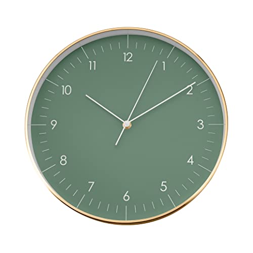 LUUK LIFESTYLE Modern Silent Quartz Wall Clock, 12in, Dark Green & Gold | Simple & Trendy, Gifting ideas, Analog, Easy-to-read, Battery operated, Wall mount, Mantel display, Bedroom, Bathroom - color: Dark Green, 12"