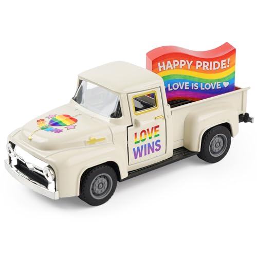 Pride Rainbow Truck Decor, LGBTQ Pride Month Decorations, Tiered Tray Decor, Love is Love Tabletop Centerpiece, Rustic Farmhouse Rainbow Home Kitchen Party Decor - color: Pride Day White