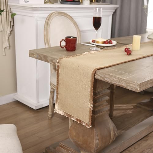 Simple&Opulence Boho Macrame Table Runner - 12 x 60 Inch, Burlap Farmhouse Linen Table Runner with Tassels for Bohemian Rustic Wedding, Bridal Shower, Dinner （Tassels - Brown ） - size: 12"x60", style: Fringe - Brown
