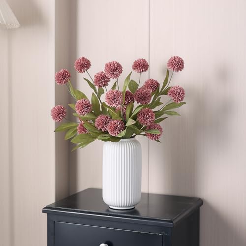 6 Pcs 27"Artificial Pompon Mum Silk Flower Stems for Vase (Warm Pink) - color: Warm Pink