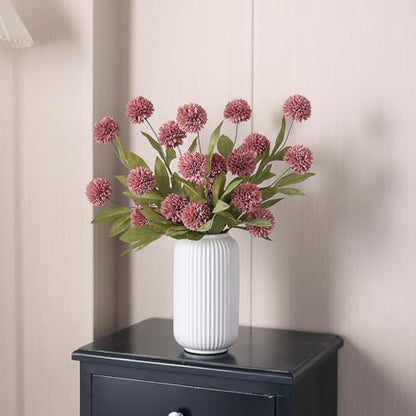6 Pcs 27"Artificial Pompon Mum Silk Flower Stems for Vase (Warm Pink) - color: Warm Pink