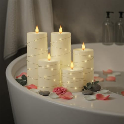 Raycare Ivory Flameless LED Pillar Candles Battery Operated Remote Timer - color: 5pcs-Ivory