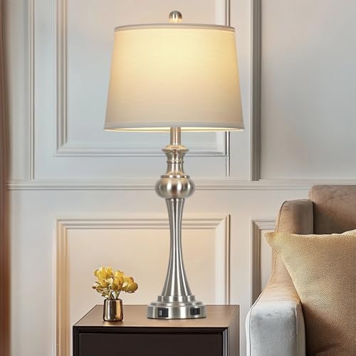 CINSARY Silver Table Lamps Set of 2, 29" Bedside Lamps with USB C+A - color: Silver-set of 2