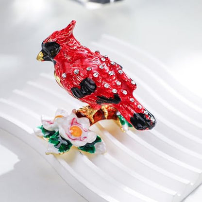 YU FENG Cardinal Bird Trinket Box, Hinged Enamel Jewelry Box - style: Cardinal bird on a branch