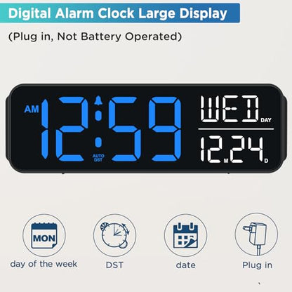 Peakeep Large Display Digital Alarm Clock for Bedroom with Date Day of Week - color: Blue and White