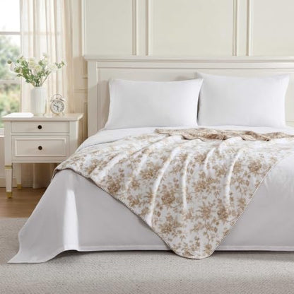 Laura Ashley - Soft Reversible Throw Blanket for Bed & Couch, 50 x 70 - color: Walled Garden Brown