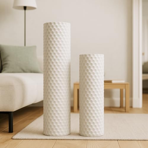 Leewadee Set of 2 Large Floor Vases Metal for Pampas Grass - color: White
