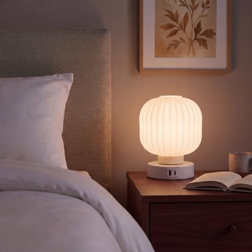 Elenhome Touch Bedside Table Lamp - Small Table Lamps,3 Way Dimmable with USB C+A Charging Ports - Bedroom Nightstand & Living Room Essential, 6W Bulb Included - color: White-USB1pack