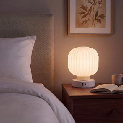 Elenhome Touch Bedside Table Lamp - Small Table Lamps,3 Way Dimmable with USB C+A Charging Ports - Bedroom Nightstand & Living Room Essential, 6W Bulb Included - color: White-USB1pack