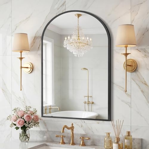 Sweetcrispy 21"x31" Arched Black Bathroom Mirror, Bathroom Mirrors for Over Sink, Modern Wall Mirrors Arch Decorative for Entryway, Bedroom, Vanity,Horizontal or Vertical Hanging - color: Black-arched, size: 31"L x 20"W