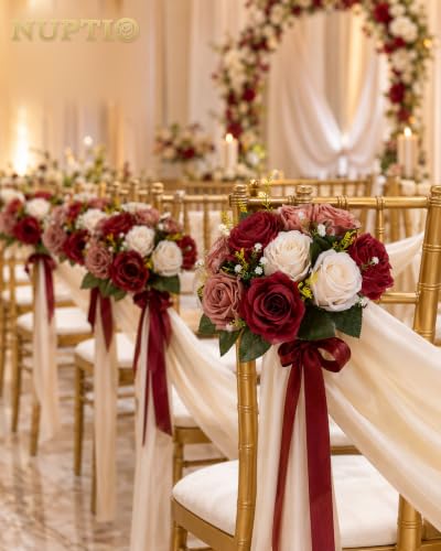 NUPTIO Artificial Flower Centrepieces for Tables: Fake Rose Balls, 10 Pcs - color: Burgundy & Dusty Rose & Creamy White, size: 10 Pcs