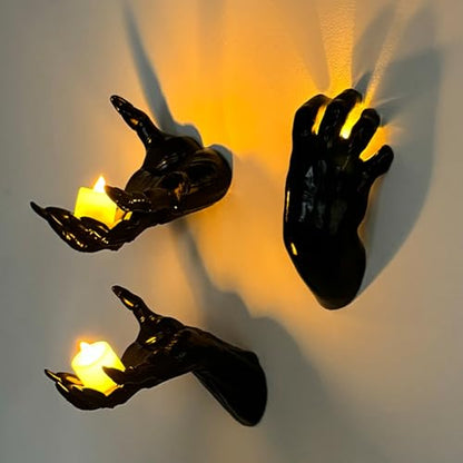 Halloween Decorations Indoor Outdoor 3 Pack Wall Mount Creepy Hands&Candles - size: set 2