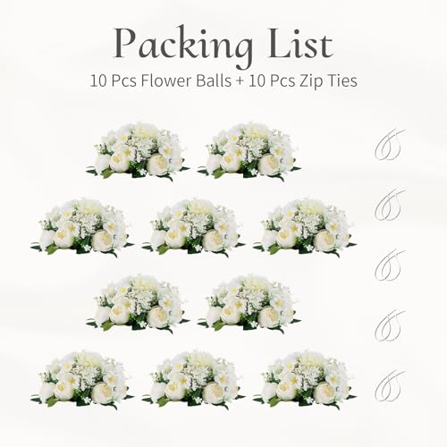 Flower Balls Centerpieces for Tables: White Silk Rose, 10Pcs - color: White, size: 10 PCS
