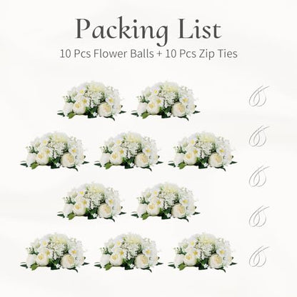 Flower Balls Centerpieces for Tables: White Silk Rose, 10Pcs - color: White, size: 10 PCS