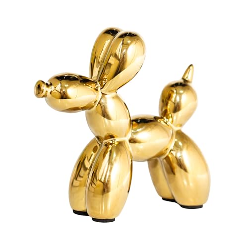 Ceramic Gold Balloon Dog Statue 4.3" Art Decor Sculpture - color: Gold