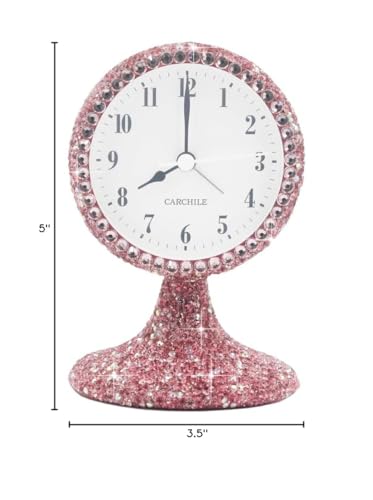 Luxury Rhinestone Small Alarm Desk Table Clock Morning Call Handmade Fashion Design for Bedroom Houseroom Living Room Cute As Gift AR (Pink) - color: Pink