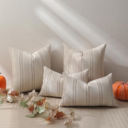 Hckot Fall Throw Pillow Covers 12x20 Set of 2 Striped Pillow Covers Caramel - color: Caramel, size: 20" x 12" (Pack of 2)