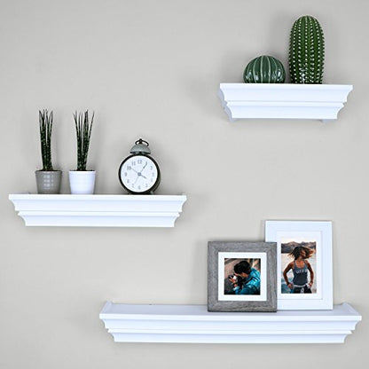 Ballucci Victorian Wall Ledge and Shelf, 12", 16", 24", Set of 3, White