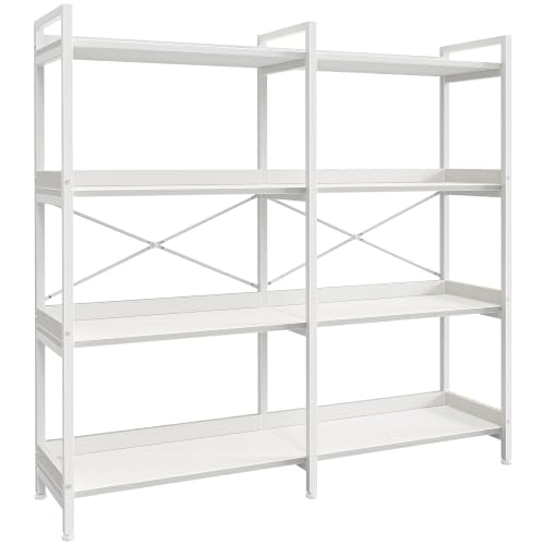 Huuger 4 Tier Bookshelf with 8 Open Shelves and Raised Baffle, White - color: White, size: 4 Tier