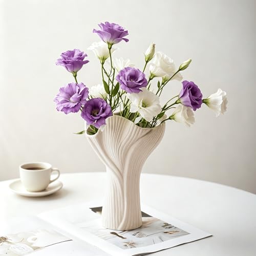 Ceramic Vase for Home Decor, Matte Beige Modern Farmhouse Vase