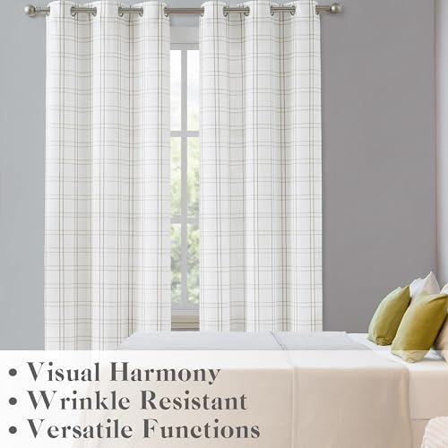 72 Inch Linen White Buffalo Plaid Window Curtain Panels - color: Plaid Linen/White, size: 40"W x 72"L (Pack of 2)