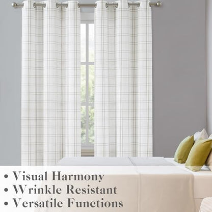 72 Inch Linen White Buffalo Plaid Window Curtain Panels - color: Plaid Linen/White, size: 40"W x 72"L (Pack of 2)