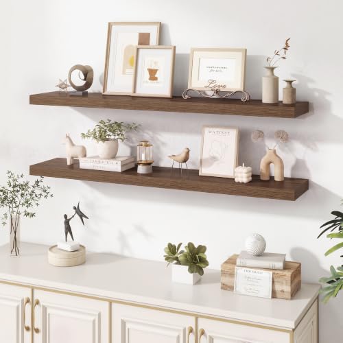 Dreamland 48 Inches Wall Mounted Wood Floating Shelves, Walnut, 2 Pack - color: Walnut, size: 48in