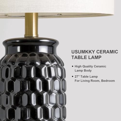 USumkky 27" Ceramic Table Lamps Set of 2 - Modern Farmhouse & Boho Style, Bedside Nightstand Lamps for Bedroom, Living Room End Table Lamps, Small Desk Lamp(Black) - color: 27" Black-2 Pack
